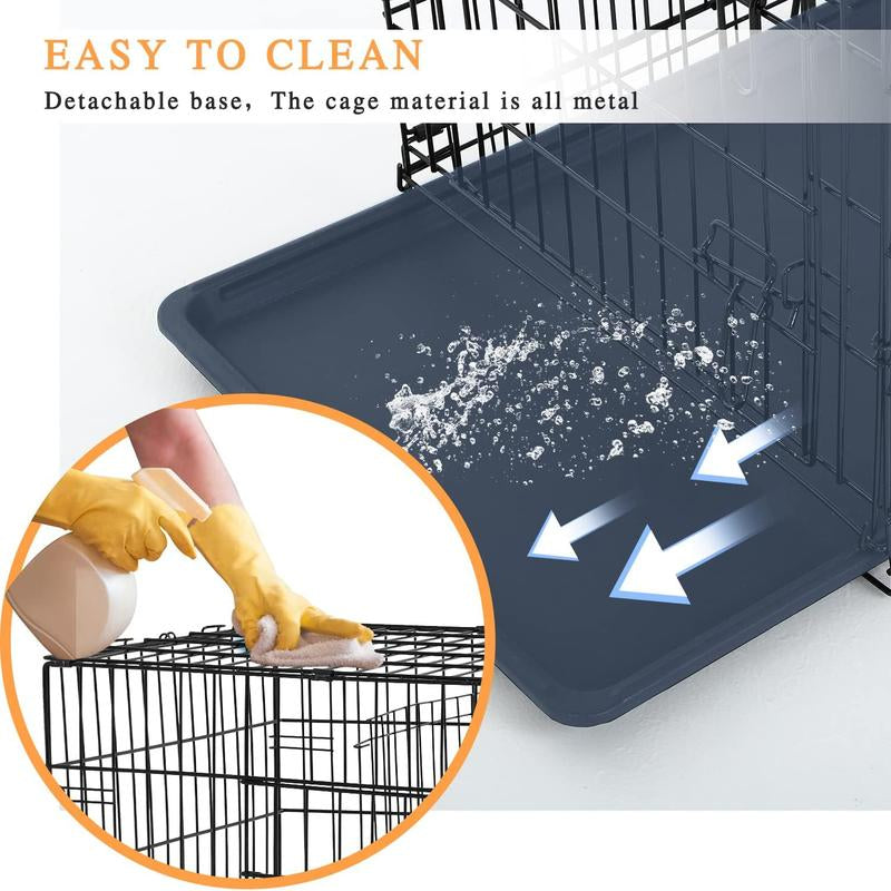 Large Dog Crate, 18/24/36/42/48 Inches Double Door Pet Crate Folding Metal Wire Dog Cage Pet Dog Kennel with Divider Panel, Leak-Proof Plastic Pan, Indoor Outdoor Pet Crates for Medium and Large Breed Pet Animals