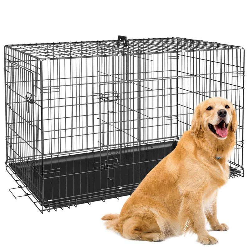 Large Dog Crate, 18/24/36/42/48 Inches Double Door Pet Crate Folding Metal Wire Dog Cage Pet Dog Kennel with Divider Panel, Leak-Proof Plastic Pan, Indoor Outdoor Pet Crates for Medium and Large Breed Pet Animals