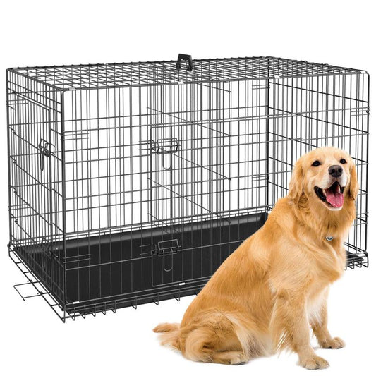 Large Dog Crate, 18/24/36/42/48 Inches Double Door Pet Crate Folding Metal Wire Dog Cage Pet Dog Kennel with Divider Panel, Leak-Proof Plastic Pan, Indoor Outdoor Pet Crates for Medium and Large Breed Pet Animals