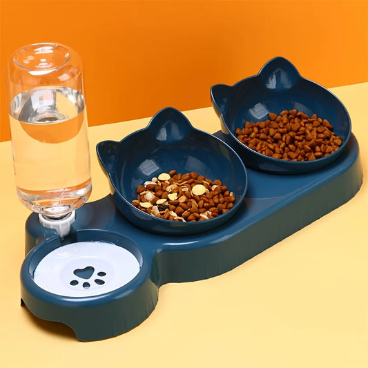 Elevate Your Cat's Dining Experience with Our 3-in-1 Ear Design Tilted Pet Bowls Featuring a Convenient Water Feeder!