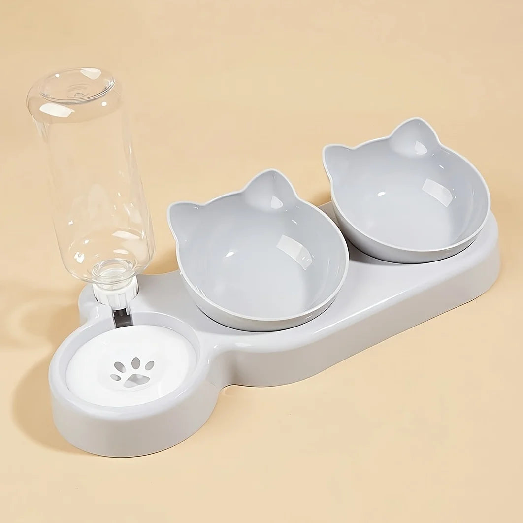 Elevate Your Cat's Dining Experience with Our 3-in-1 Ear Design Tilted Pet Bowls Featuring a Convenient Water Feeder!