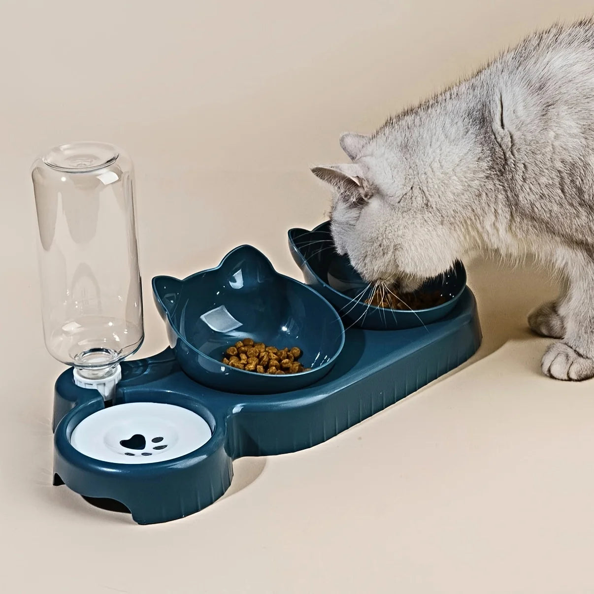 Elevate Your Cat's Dining Experience with Our 3-in-1 Ear Design Tilted Pet Bowls Featuring a Convenient Water Feeder!