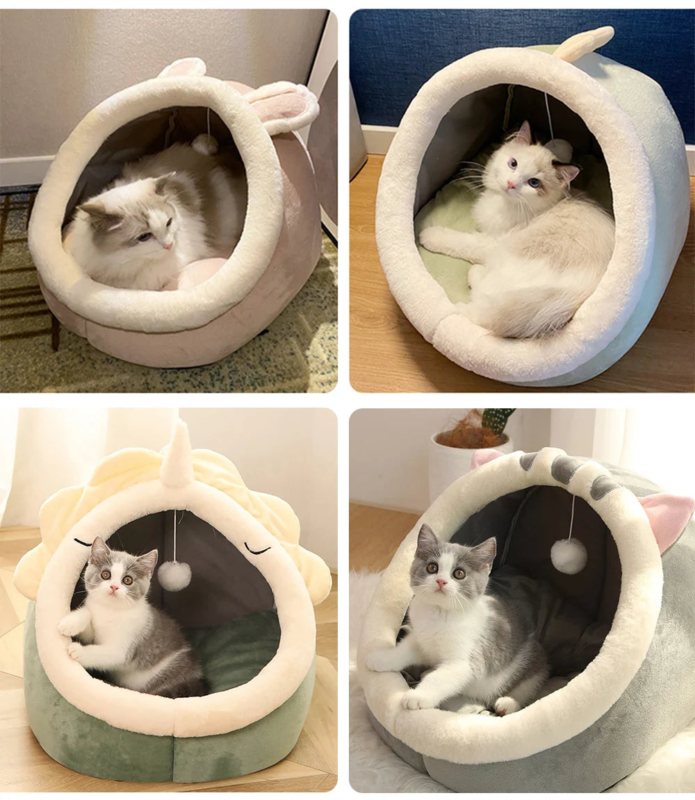 Cozy Cartoon Cat Bed – Foldable & Washable Sleeping Mat for Cats and Small Dogs