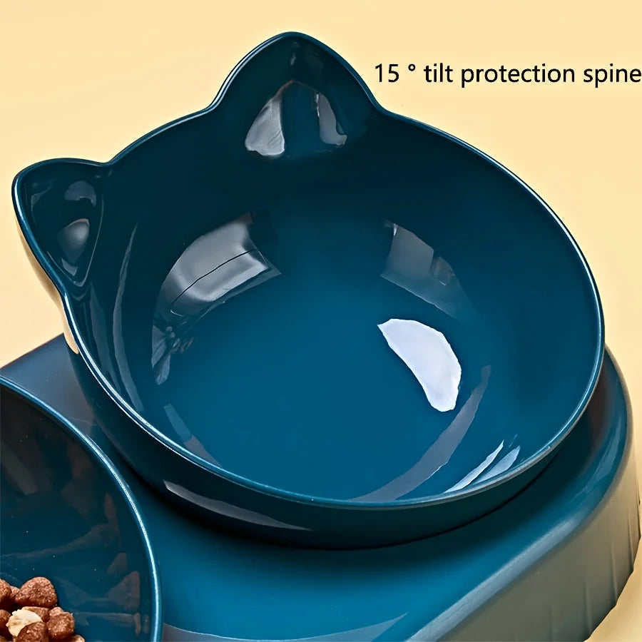Elevate Your Cat's Dining Experience with Our 3-in-1 Ear Design Tilted Pet Bowls Featuring a Convenient Water Feeder!