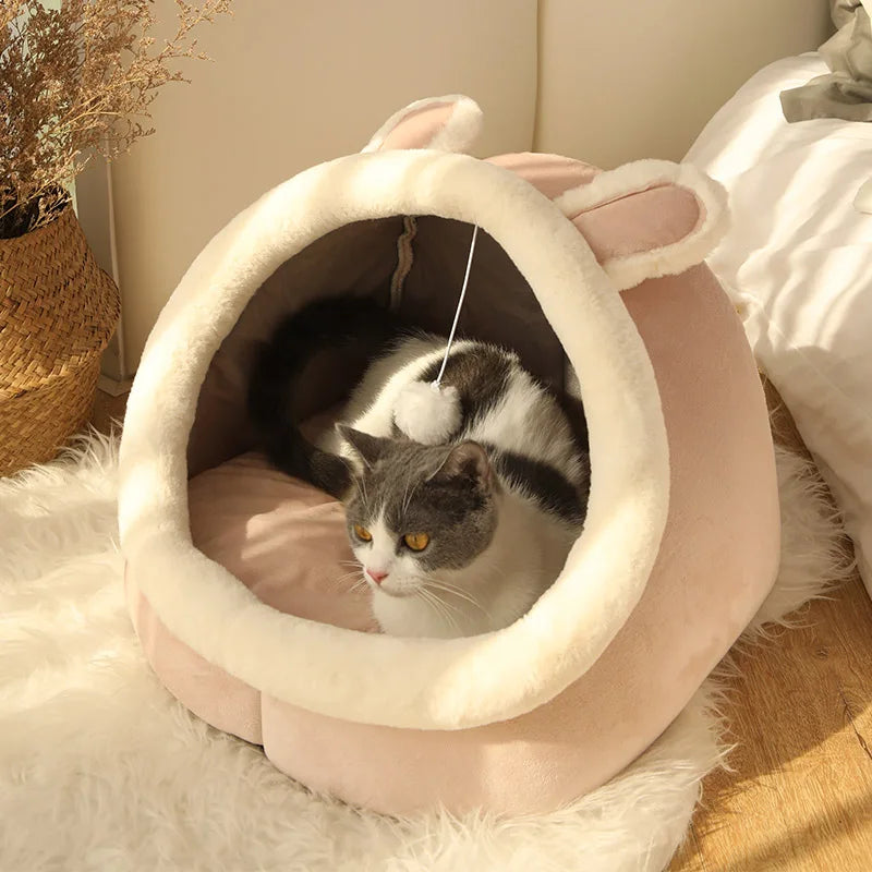Cozy Cartoon Cat Bed – Foldable & Washable Sleeping Mat for Cats and Small Dogs