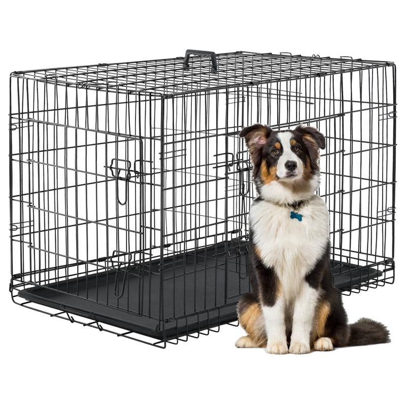 Large Dog Crate, 18/24/36/42/48 Inches Double Door Pet Crate Folding Metal Wire Dog Cage Pet Dog Kennel with Divider Panel, Leak-Proof Plastic Pan, Indoor Outdoor Pet Crates for Medium and Large Breed Pet Animals