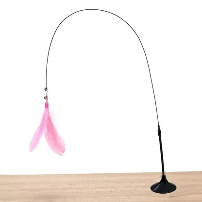 Exciting Interactive Cat Feather Wand Toy Set with Super Suction Cup - Includes 2 Detachable Feather Replacements for Hours of Fun!