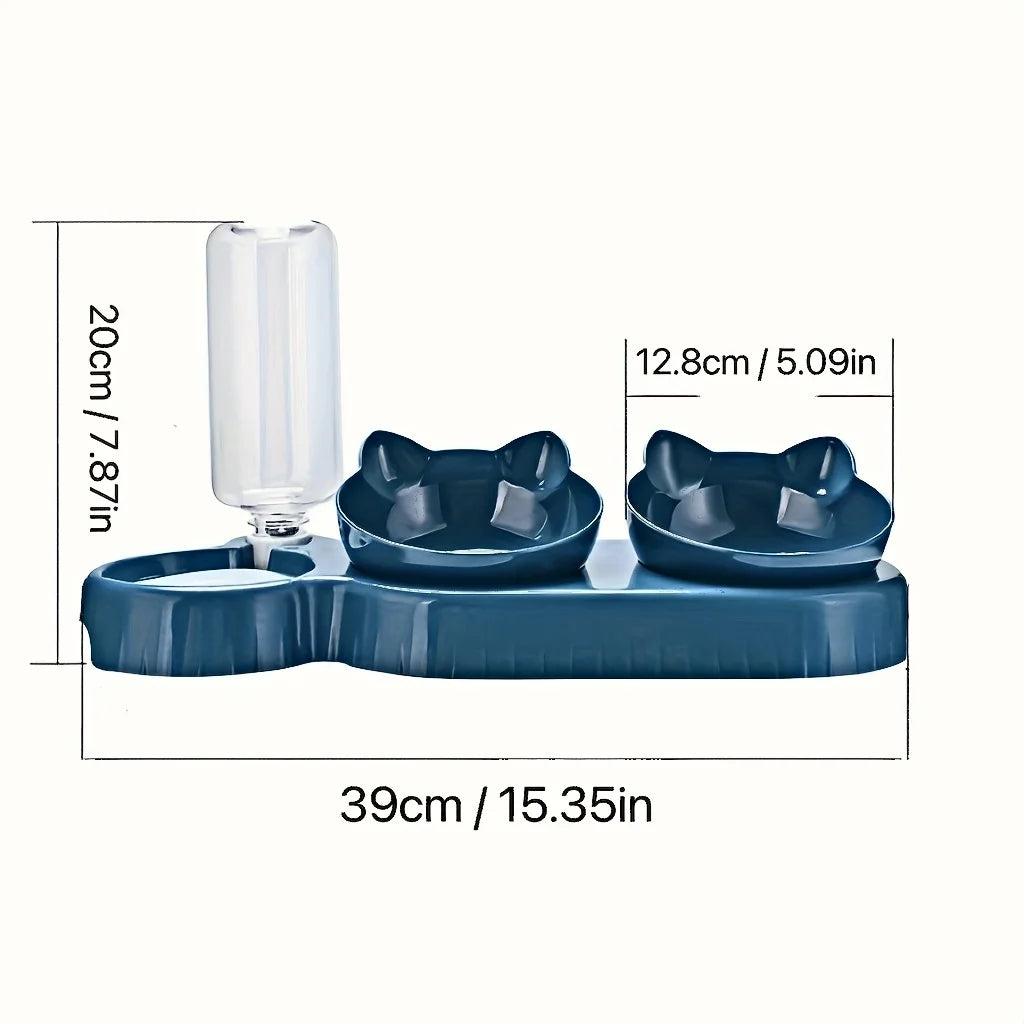 Elevate Your Cat's Dining Experience with Our 3-in-1 Ear Design Tilted Pet Bowls Featuring a Convenient Water Feeder!