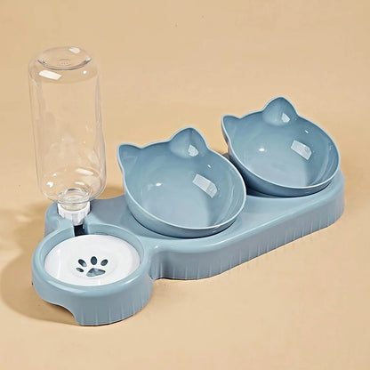 Elevate Your Cat's Dining Experience with Our 3-in-1 Ear Design Tilted Pet Bowls Featuring a Convenient Water Feeder!
