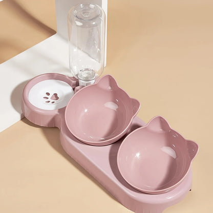 Elevate Your Cat's Dining Experience with Our 3-in-1 Ear Design Tilted Pet Bowls Featuring a Convenient Water Feeder!