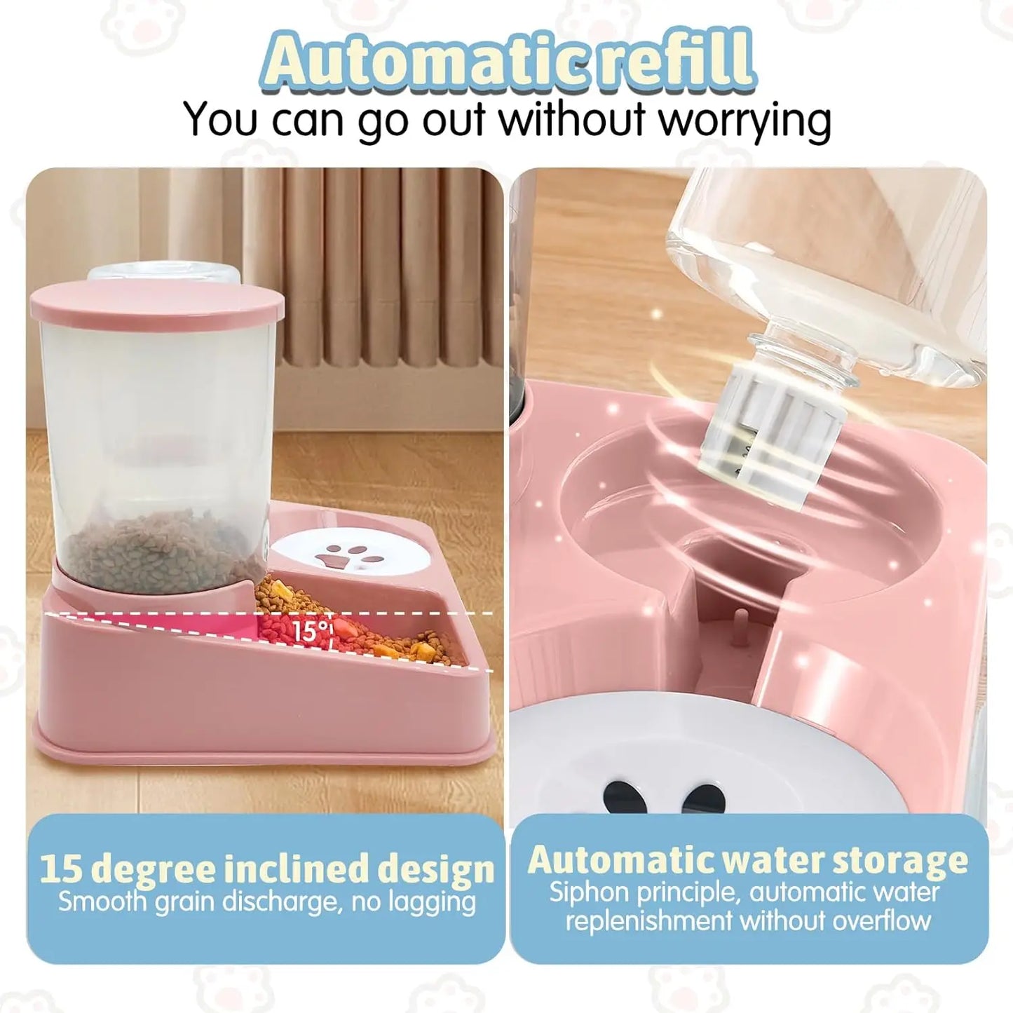 Revolutionize Your Pet’s Meal Time with the 2-in-1 Tilted Automatic Cat Feeder and Water Dispenser Set - Effortless Feeding and Hydration for Dogs!
