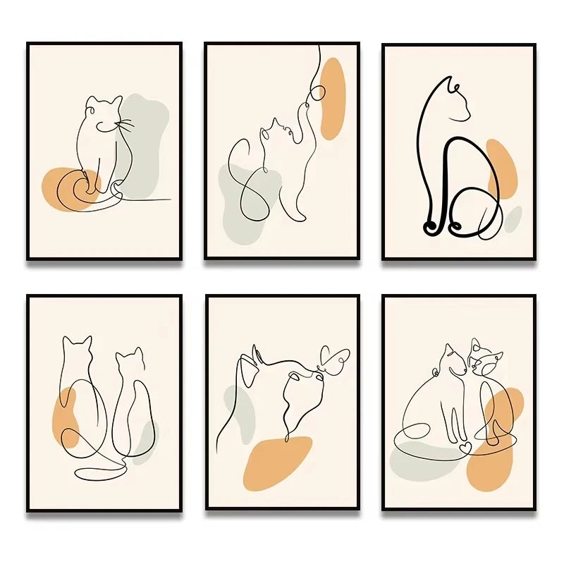 Elevate Your Space with a Minimalist One Line Cat Canvas Print - Perfect for Living Rooms and Bedrooms