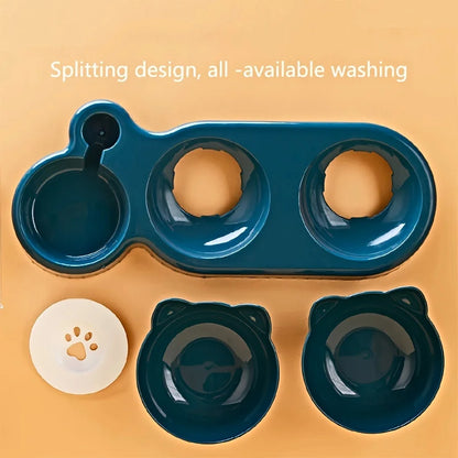 Elevate Your Cat's Dining Experience with Our 3-in-1 Ear Design Tilted Pet Bowls Featuring a Convenient Water Feeder!