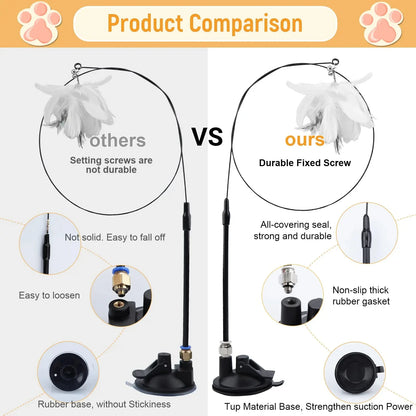 Exciting Interactive Cat Feather Wand Toy Set with Super Suction Cup - Includes 2 Detachable Feather Replacements for Hours of Fun!